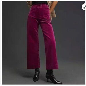Anthropologie The Colette Pants Corduroy Crop Wide-Leg Pants Maeve Purple